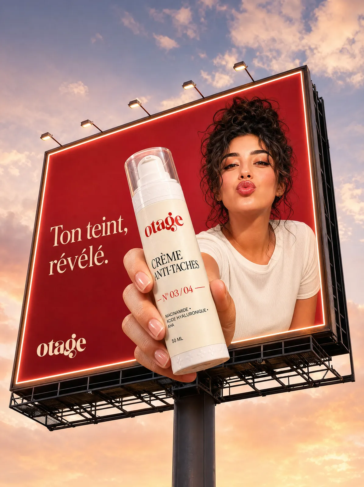 Panneau publicitaire « Ton teint, révélé » avec la crème